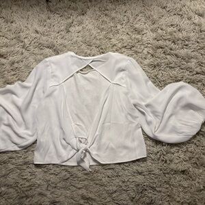 Zara Elegant White Cut Out Tie-Back Blouse Size S